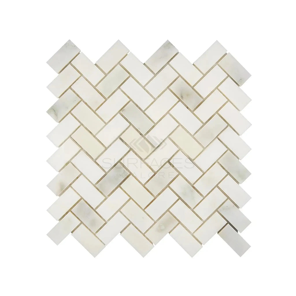 Calacatta Oliva Marble 1X2 Herringbone Mosaic Tile in polished and honed finishes