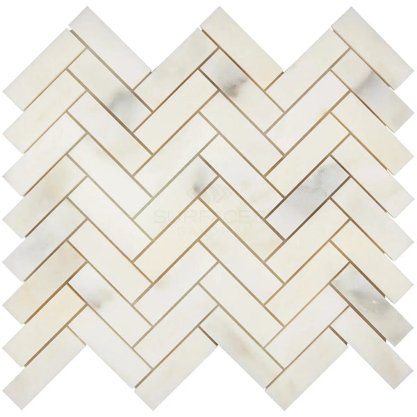 Calacatta Oliva Marble 1X3 Herringbone Mosaic Tile in polished or honed finish