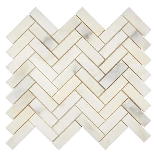 Herringbone marble tile pattern of Calacatta Oliva Marble 1X3 Mosaic Tile polished or honed