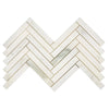 Calacatta Oliva Marble 1X6 Herringbone Mosaic Tile in polished finish, white marble design