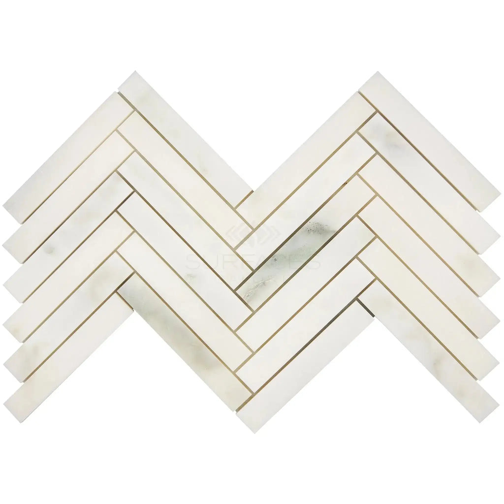 Calacatta Oliva Marble 1X6 Herringbone Mosaic Tile in polished and honed finish