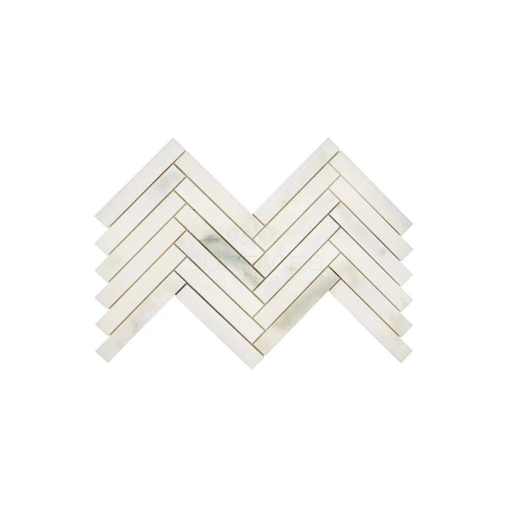 Calacatta Oliva Marble 1X6 Herringbone Mosaic Tile in polished or honed finish