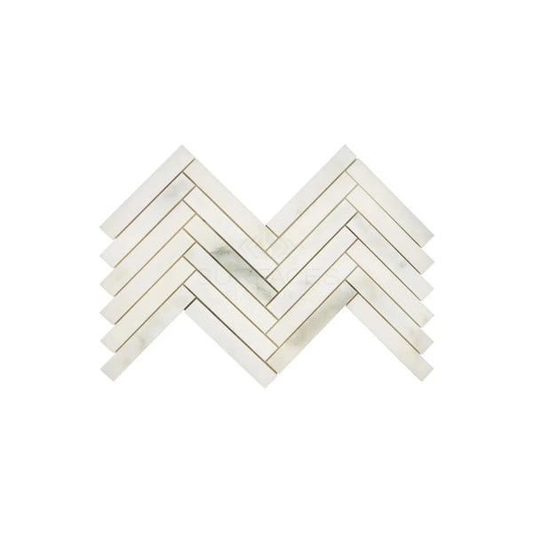 Calacatta Oliva Marble 1X6 Herringbone Mosaic Tile in polished or honed finish