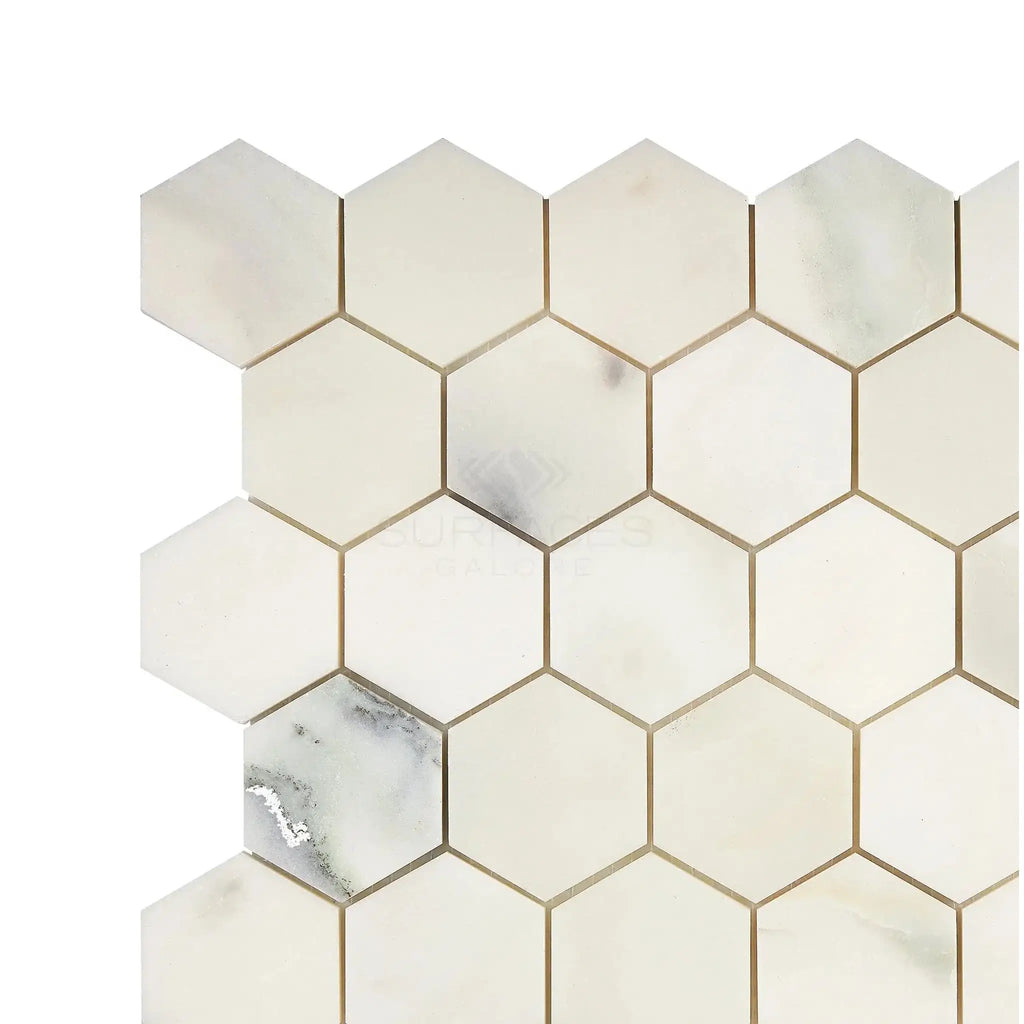 Hexagonal marble tile pattern of Calacatta Oliva Marble 2 inch polished or honed mosaic