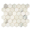 Hexagonal Calacatta Oliva Marble 2 inch Polished or Honed Mosaic Tile Display