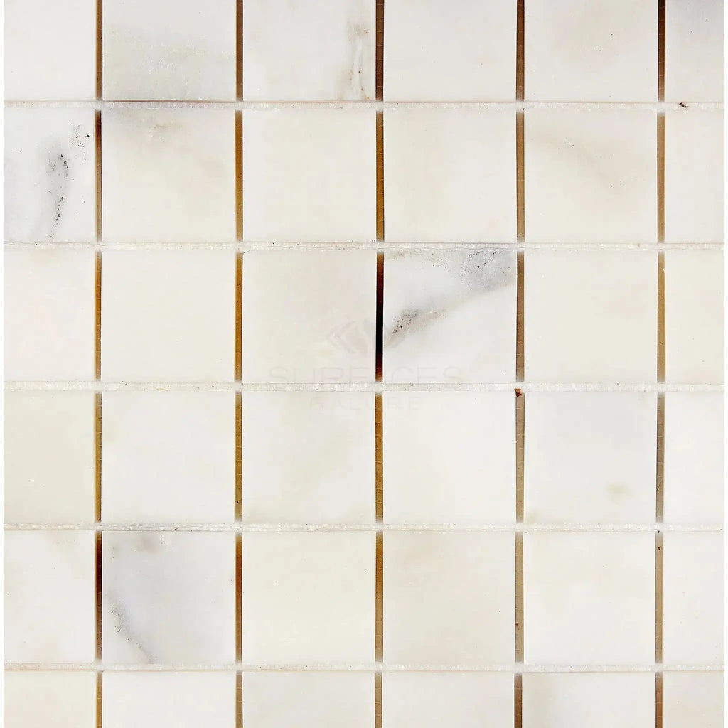 Calacatta Oliva Marble 2X2 Mosaic Tile showcases elegant white marble in refined finish