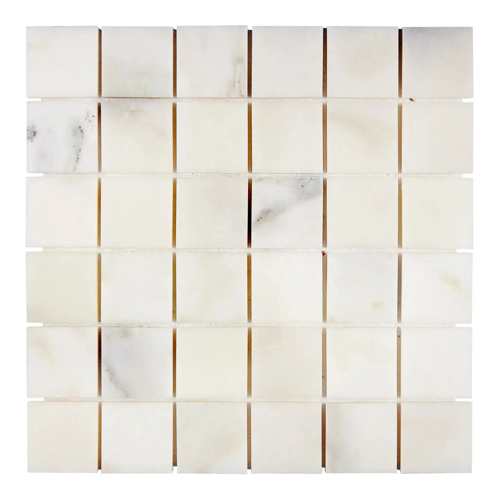 Calacatta Oliva 2X2 Polished or Honed White Marble Mosaic Tile Display