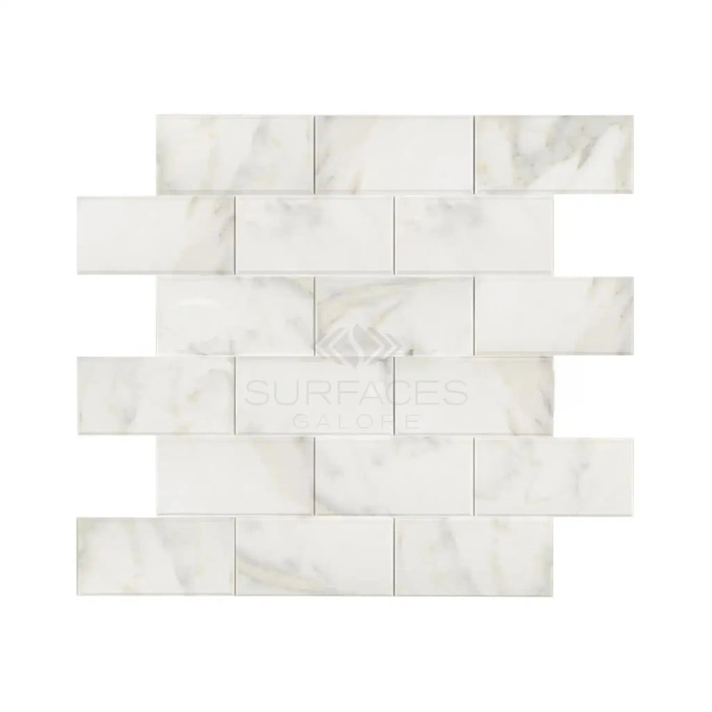 White marble brick mosaic tile from Calacatta Oliva 2X4 polished-honed collection