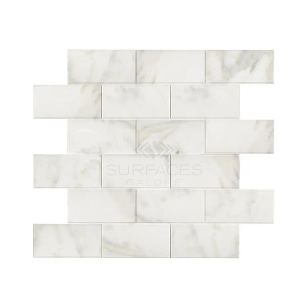 White marble brick mosaic tile from Calacatta Oliva 2X4 polished-honed collection