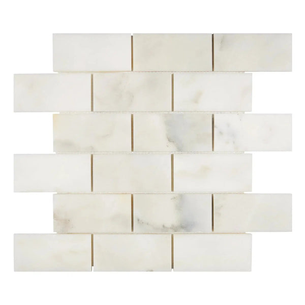 Calacatta Oliva Marble 2X4 Brick Mosaic Tile in polished or honed white marble finish