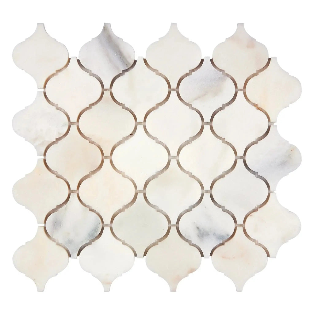 Arabesque marble mosaic tile, Calacatta Oliva 3 inch, polished or honed finish