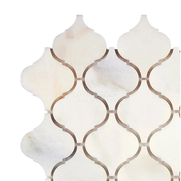 Calacatta Oliva Marble 3 inch Lantern Arabesque tile pattern in polished or honed finish