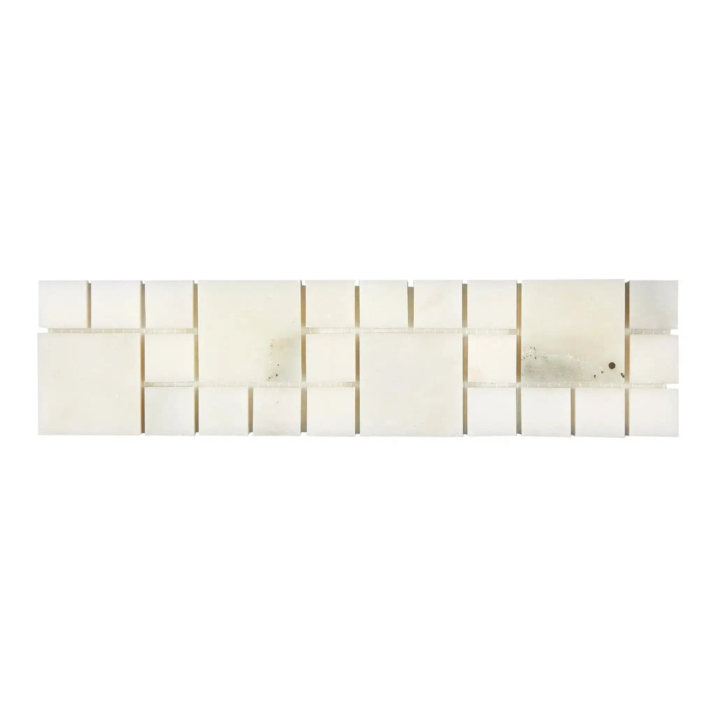 Rectangular white mosaic tile from Calacatta Oliva Marble Rimini Border collection