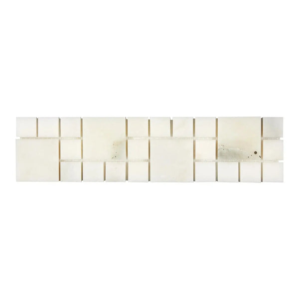 Rectangular white mosaic tile from Calacatta Oliva Marble Rimini Border collection