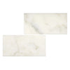Two rectangular Calacatta Oliva Marble 3X6 Deep-Beveled Polished-Honed tiles