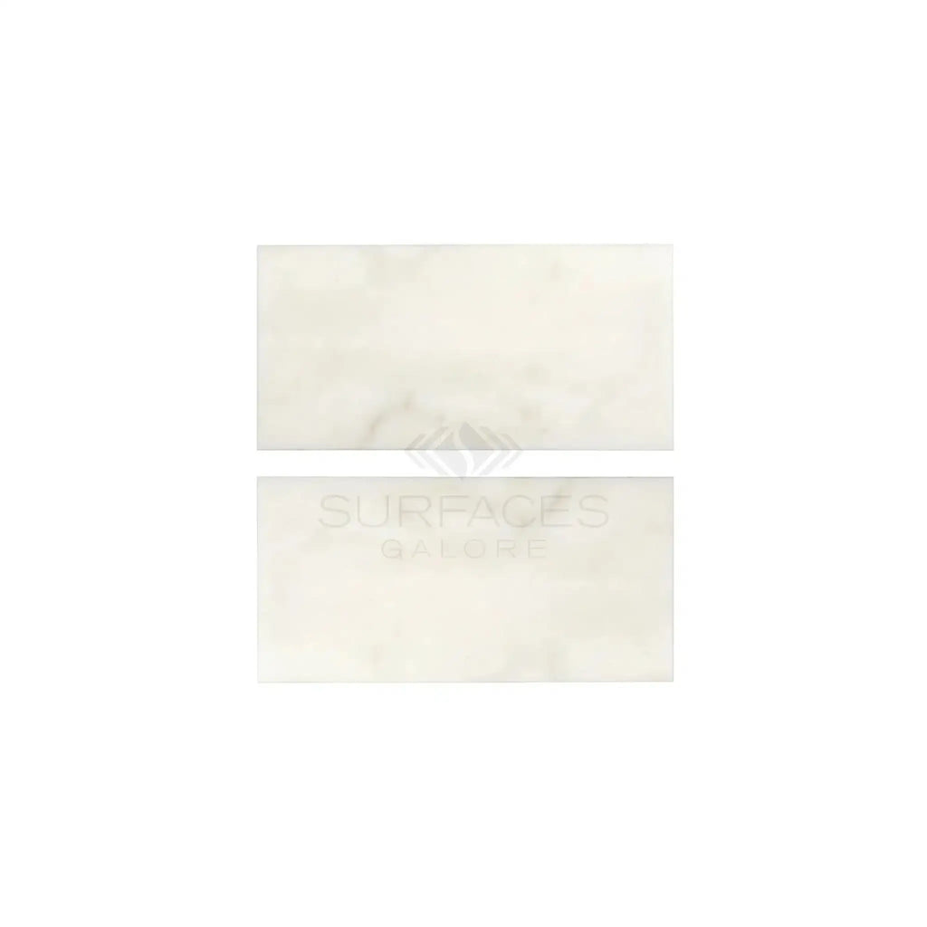 Two rectangular white bars of Calacatta Oliva Marble 3X6 Tile Polished or Honed