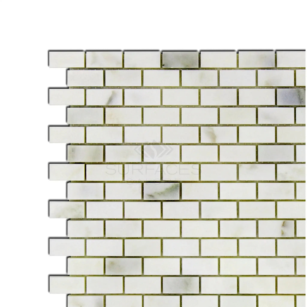 Calacatta Oliva Marble 5/8X1 1/4 Brick Mosaic Tile in White Brick Mosaic Design