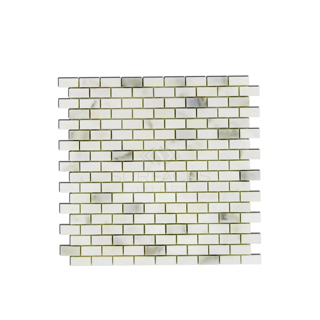 Calacatta Oliva Marble 5/8X1 1/4 Brick Mosaic Tile in polished white marble