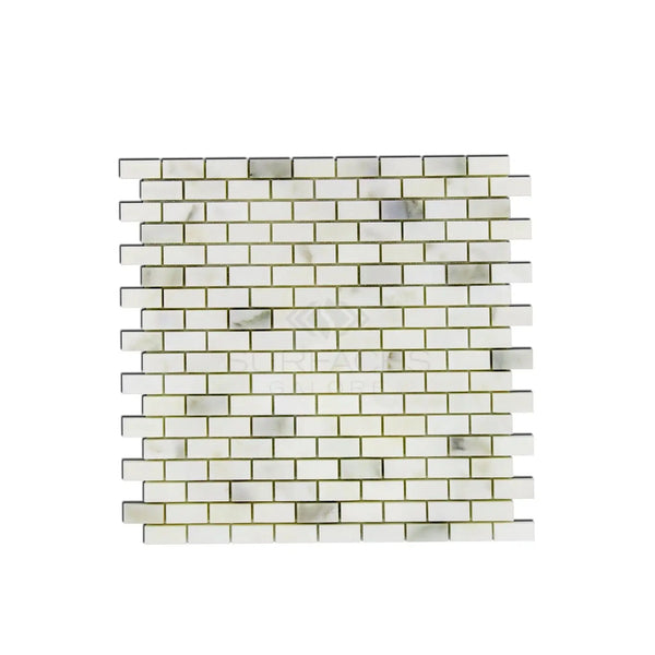 Calacatta Oliva Marble 5/8X1 1/4 Brick Mosaic Tile in polished white marble