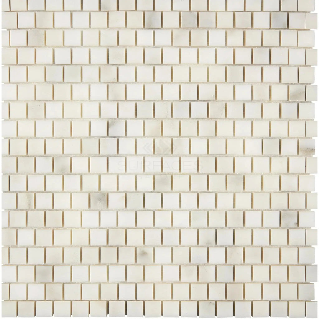 Calacatta Oliva Marble 5/8X5/8 Staggered Mosaic Tile in White Mosaic Sheet format