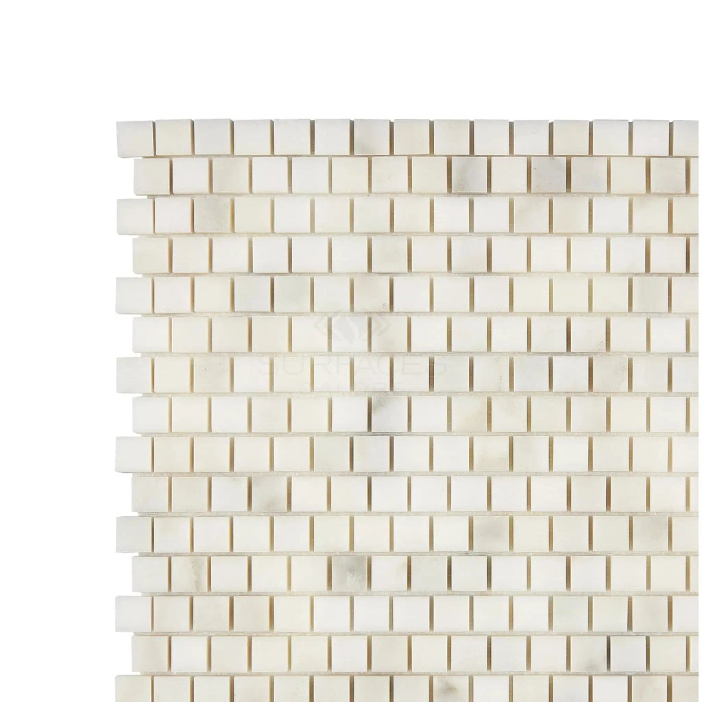 White square mosaic tile sheet from Calacatta Oliva Marble Staggered Mosaic Tile