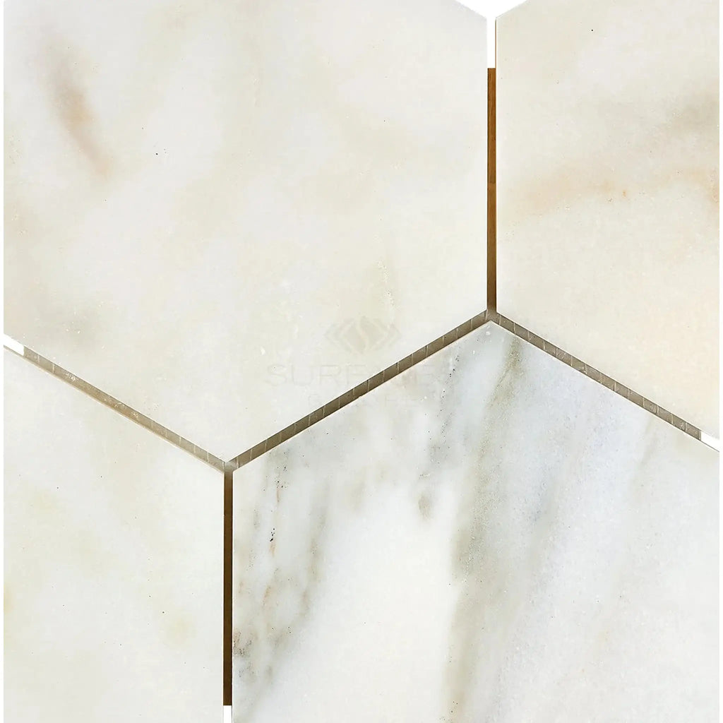 Hexagonal marble tile pattern of Calacatta Oliva Marble 6’’ mosaic tile polished or honed
