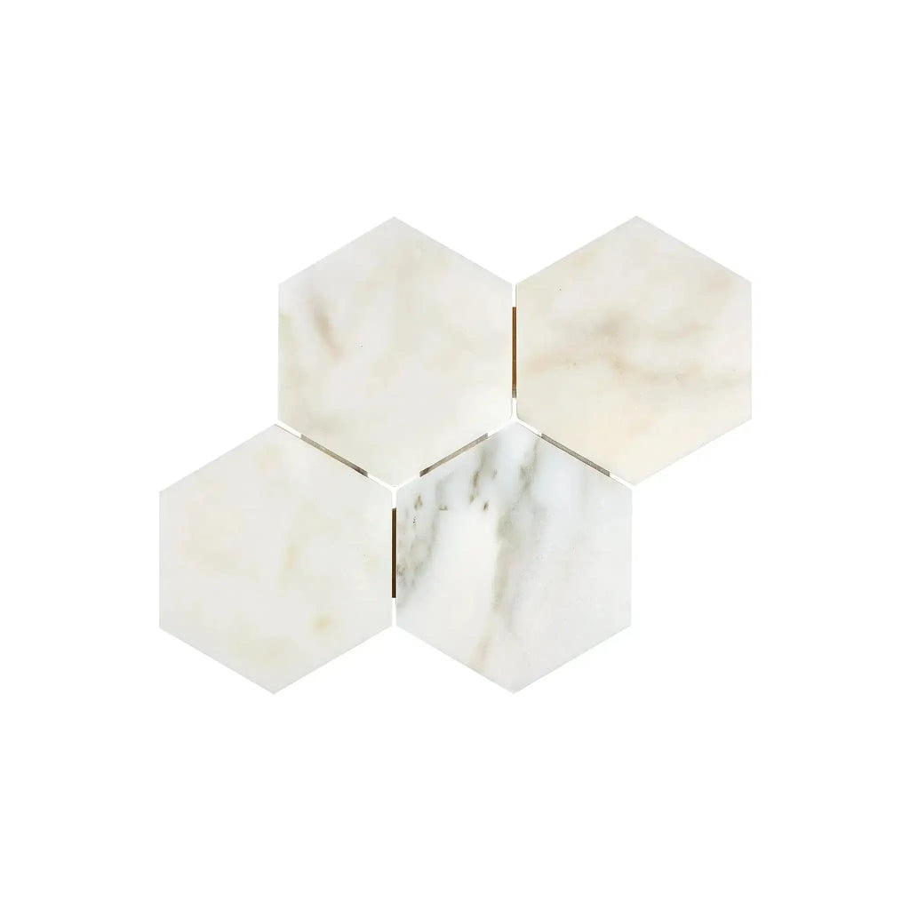 Calacatta Oliva Marble 6 inch Hexagon Mosaic Tile in Polished or Honed Finish