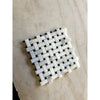 Woven marble tile mosaic from Calacatta Oliva Marble Basketweave with Black Mosaic Tile