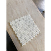 Woven pattern of white and gray Calacatta Oliva marble tiles for elegant flooring or backsplash