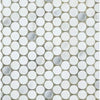 White and gray penny tile from Calacatta Oliva Marble Penny Round Mosaic Tile collection