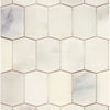 Off-white elongated hexagon tile pattern of Calacatta Oliva Marble Picket Mosaic Tile