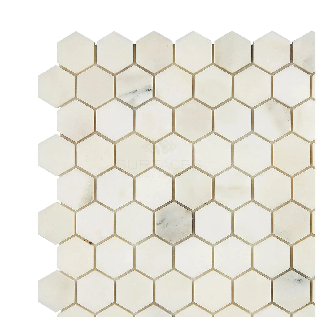 Calacatta Oliva Marble Honeycomb Mosaic Tile Sheet in Polished or Honed Finish