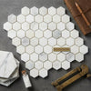 Calacatta verde royale marble 1 1/4x1 1/4 white hexagon mosaic tile with subtle gray veining polished and honed