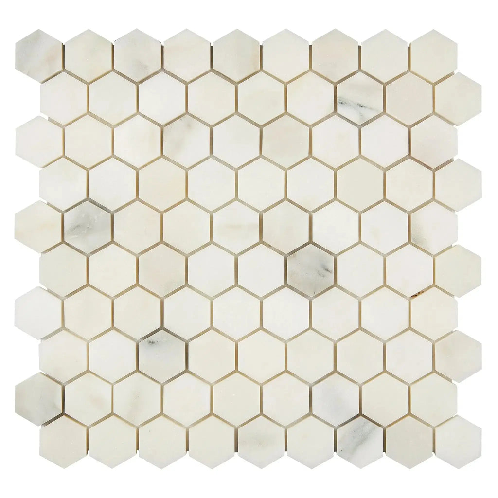 Calacatta Oliva Marble Hexagon Mosaic Tile Sheet in Polished or Honed Finish