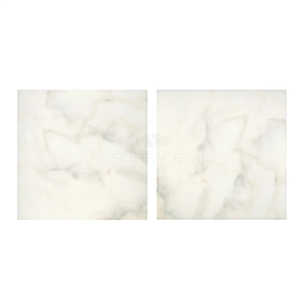 Two Calacatta Oliva Marble 18X18 polished tiles with elegant marble patterns