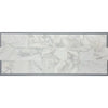 Calacatta Oliva Marble 18x36 tile with white marble subway style backsplash and grey veining