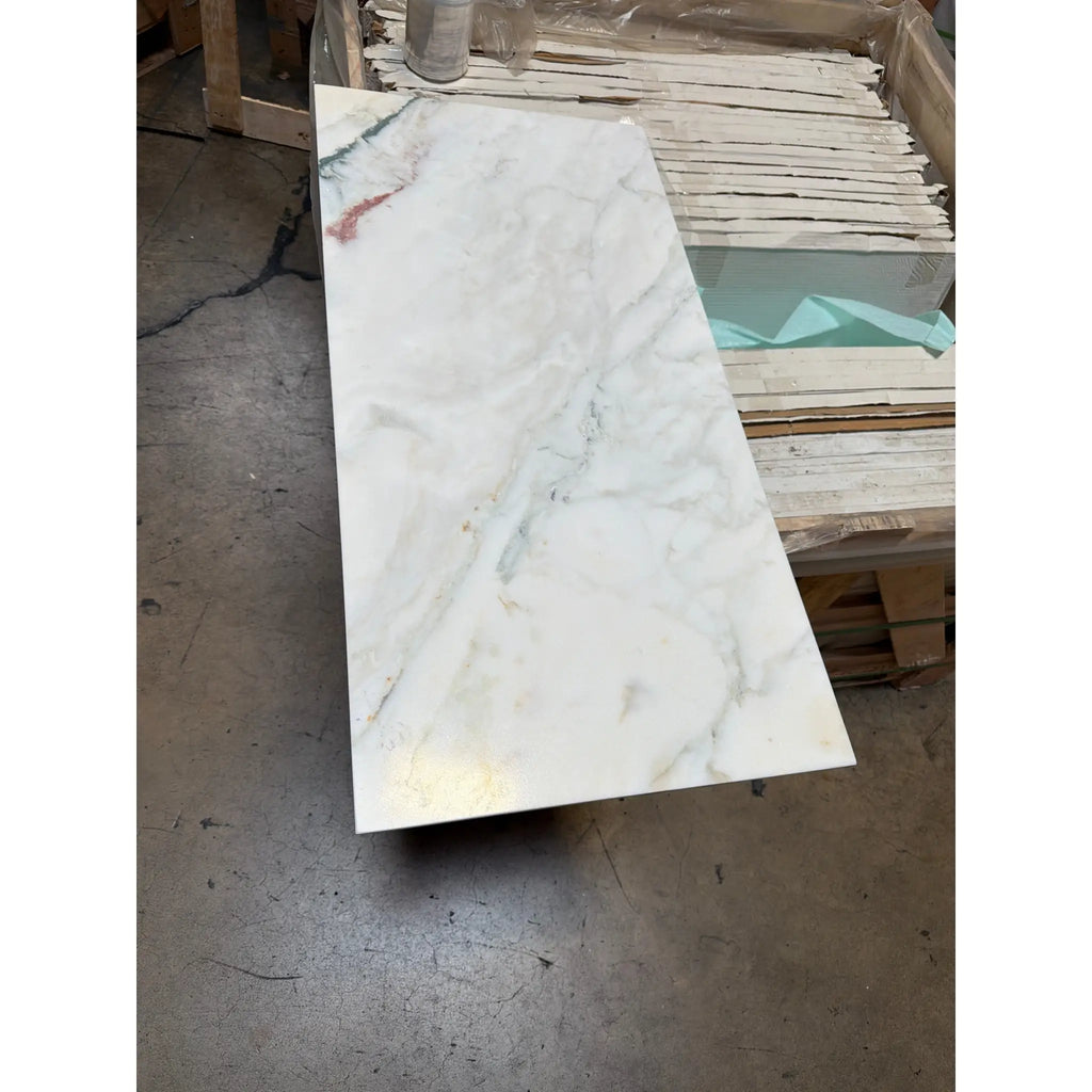 Polished Calacatta Oliva Marble Tile 18x36 with White Slab and Gray Veining