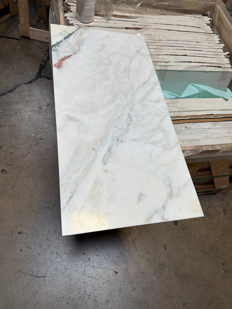 Polished Calacatta Oliva Marble Tile 18x36 with White Slab and Gray Veining
