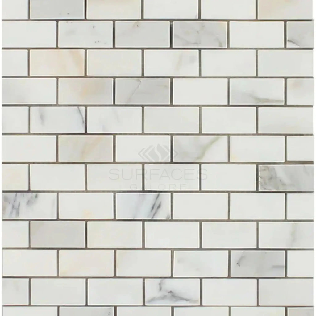 White marble brick mosaic tile from Calacatta Oliva, polished or honed finish