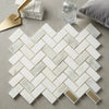 White marble mosaic tile in calacatta verde royale with 1x2 polished or honed herringbone pattern