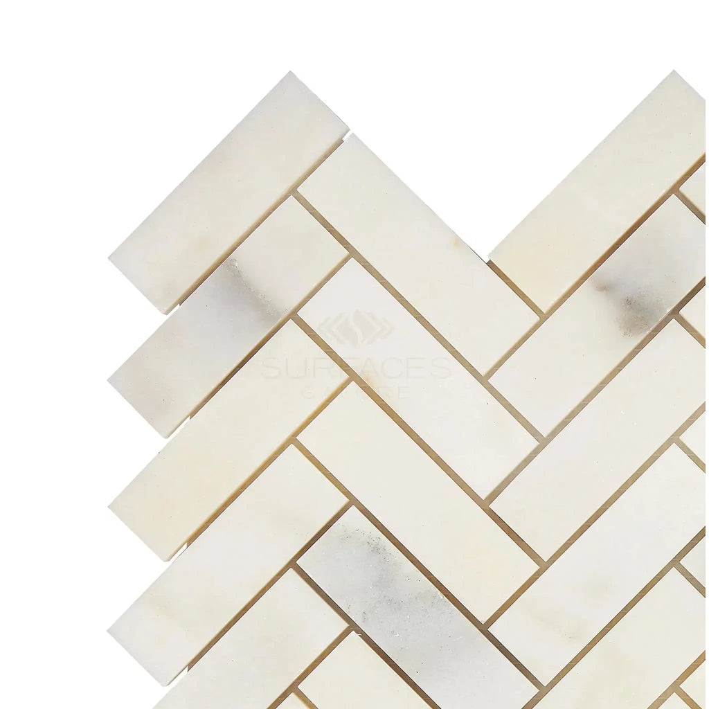 Calacatta Oliva Marble 1X3 Herringbone Mosaic Tile in polished or honed finish