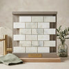 Calacatta verde royale marble 2x4 brick mosaic tile polished with white marble subway design and subtle gray veining in wooden frame