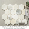 Calacatta verde royale marble 3 inch hexagon mosaic tile with polished and honed creamy white base and gray veining