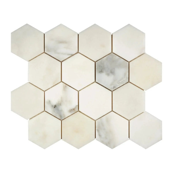 Calacatta Oliva Marble 3 inch Hexagon Mosaic Tile Sheet in Polished or Honed Finish