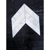 White marble calacatta verde royale 3x12 tiles arranged in a polished-honed chevron mosaic pattern