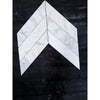 White marble-effect calacatta verde royale 3x12 polished-honed tiles arranged in a chevron mosaic pattern
