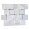 Calacatta verde royale marble 6x6 tile tumbled white marble mosaic with subtle gray veining in a staggered pattern