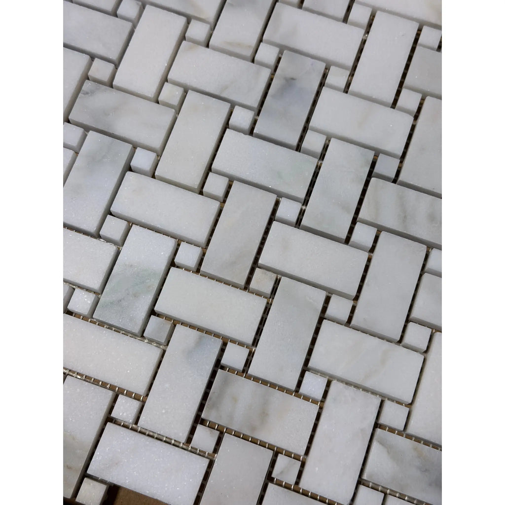 Calacatta Verde Royale marble basketweave mosaic tile, polished or honed