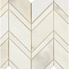 Calacatta Oliva Marble Chevron Mosaic Tile in polished and honed finishes