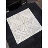 Calacatta Verde Royale marble mosaic tile in white with a geometric herringbone polished-honed pattern